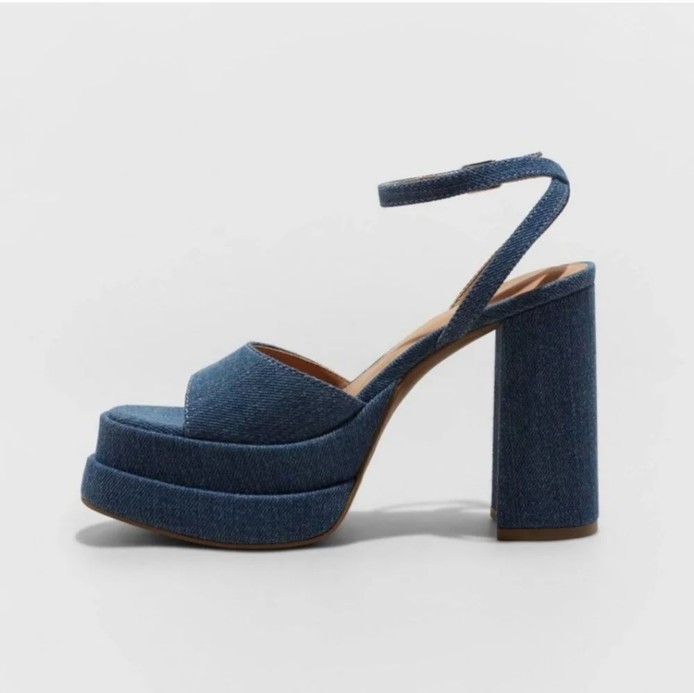 wild fable Blue Denim Platform Ankle-Strap Sandals